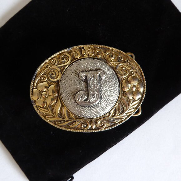 VINTAGE INITIAL MONOGRAM J WESTERN METAL BELT BUCKLE (PRE-OWNED) - Picture 3 of 9